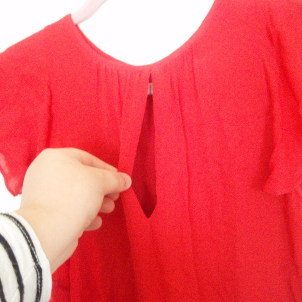 Parker | Red Asymmetrical Hem Flutter Sleeve Dress - image 6